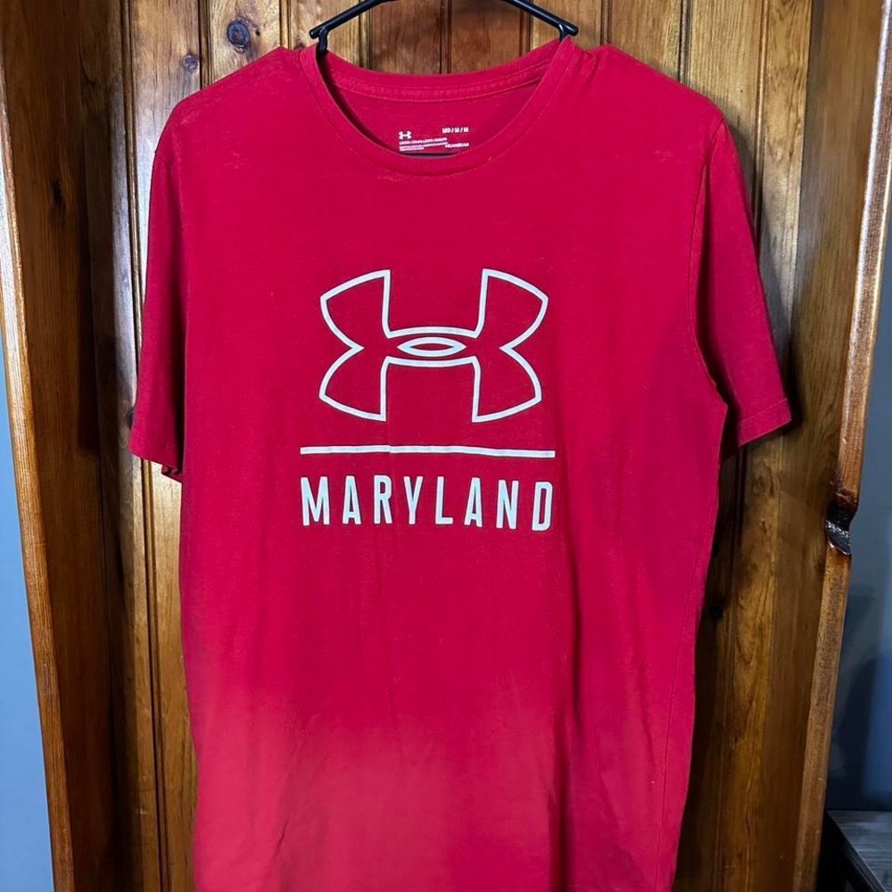 Under Armour Maryland Shirt Medium Red HeatGear Loose Fit Graphic Tee‎